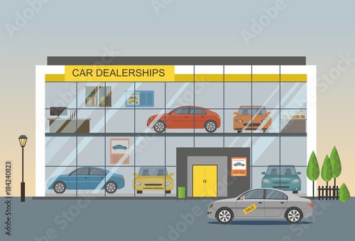 Modern car dealership showroom interior