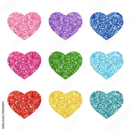 Cute glitter texture hearts set for your decoration