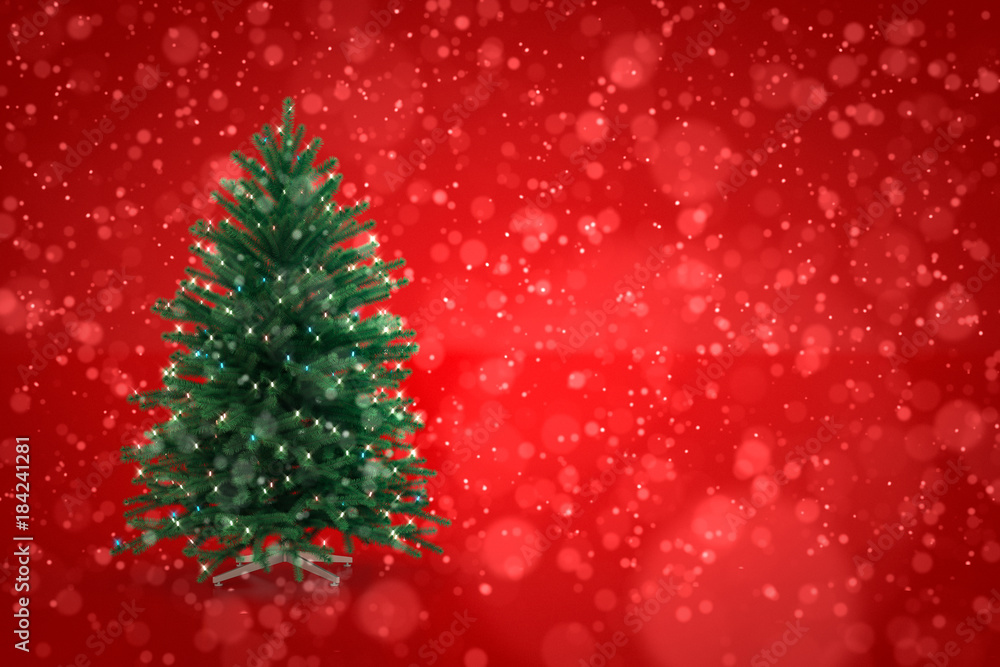 Christmas tree on red background with snow. 3D Render Christmas tree on red background with snow. 3D Render