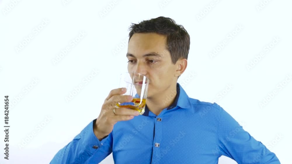 The guy drinks whiskey and is nervous The guy drinks whiskey and is nervous