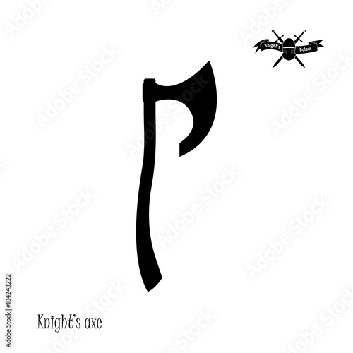 Black silhouette of knight's axe on white background. Icon of war ax. Vector illustration