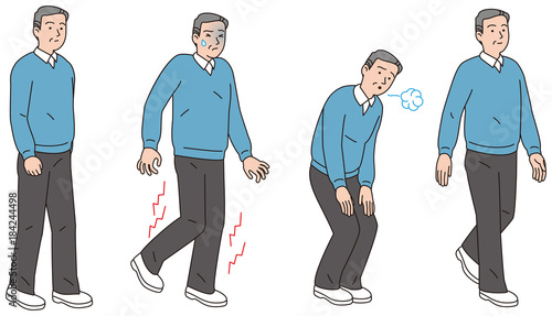 歩行中に脚に痛みが走った中年男性