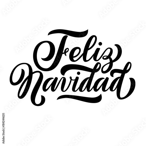 Feliz Navidad, spanish Merry Christmas black ink brush hand lettering isolated on white background. Vector illustration. Can be used for holidays festive design.