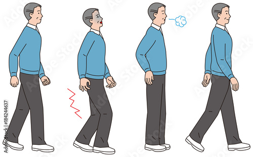 歩行中に脚に痛みが走った中年男性