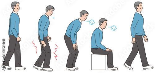 歩行中に脚に痛みが走った中年男性