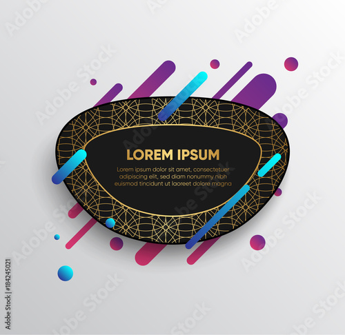 Vector background with paper card and abstract colorful shapes. Trendy neon lines and circles   wallpaper in a modern material design style.