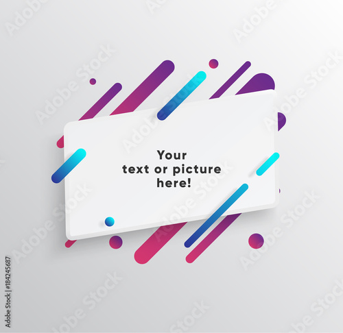 Vector background with paper card and abstract colorful shapes. Trendy neon lines and circles   wallpaper in a modern material design style.