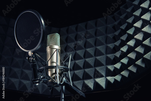 Fototapeta Modern professional microphone in recording studio