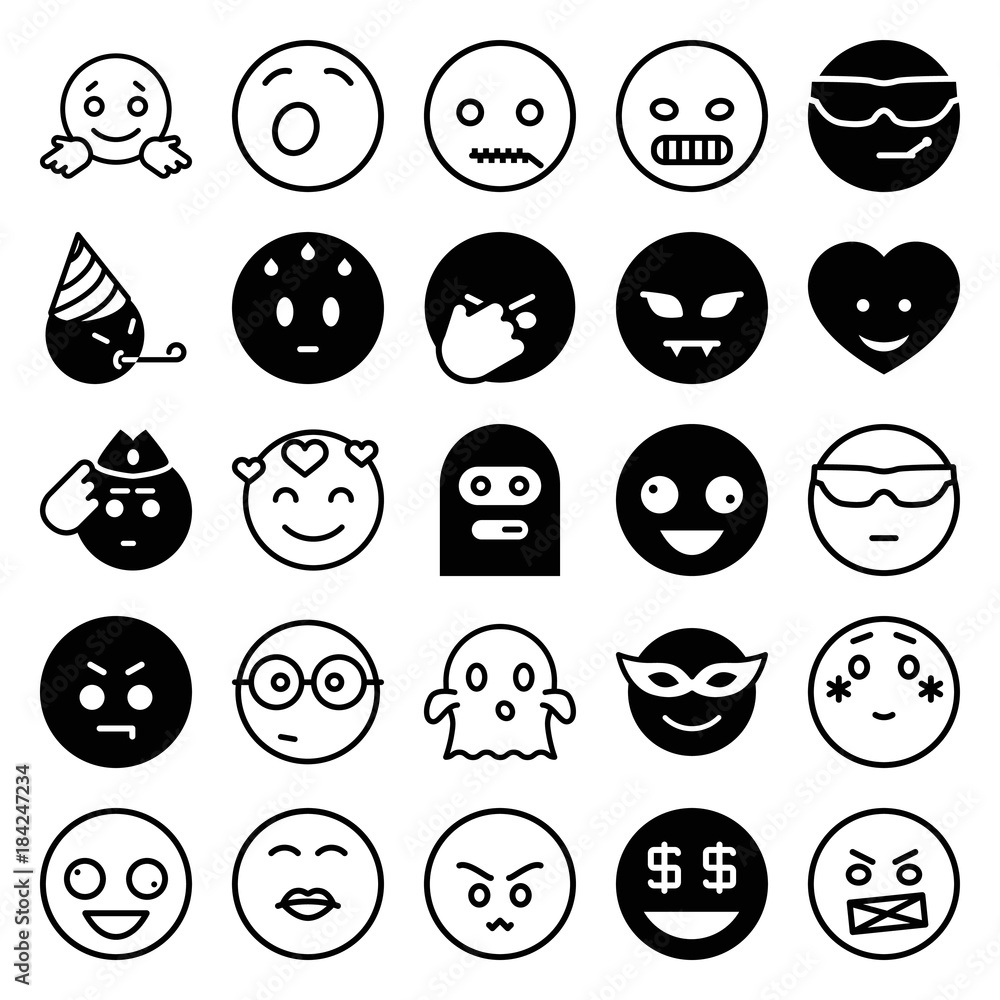 Set of 25 emoji filled and outline icons Set of 25 emoji filled and outline icons