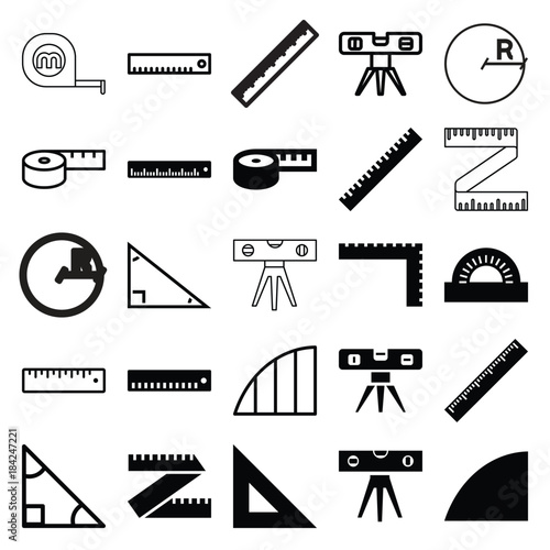 Set of 25 ruler filled and outline icons