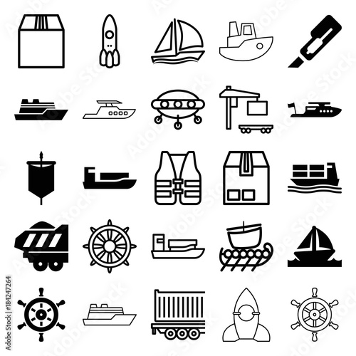 Set of 25 ship filled and outline icons
