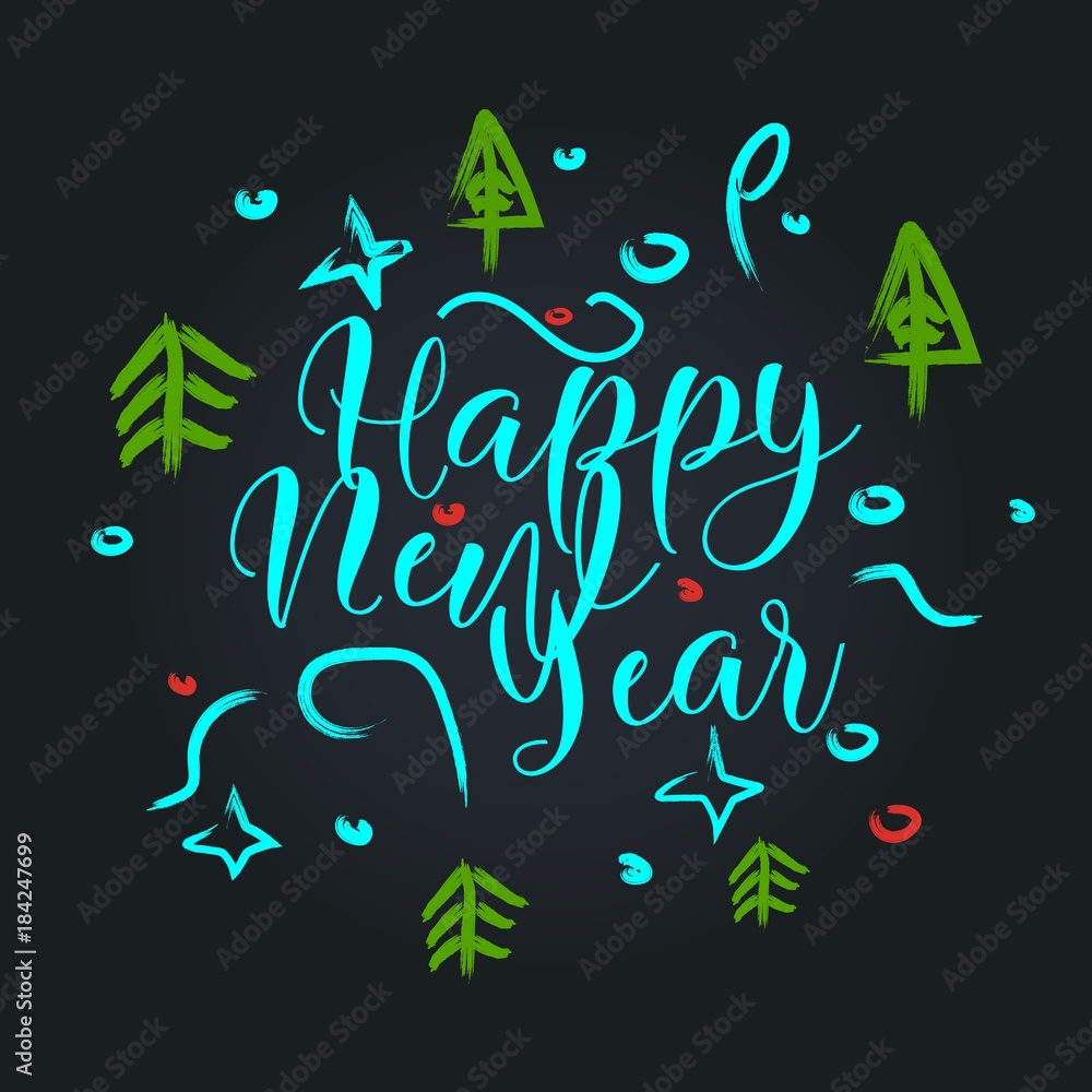 Happy New Year letering typographic label for New Year holidays design. Letering vector illustration Decoration