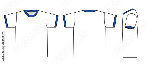 Ringer tshirts illustration (white x blue). with side view illustration. photo