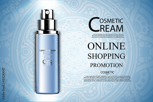 Luxury cosmetic Bottle package skin care cream, Beauty cosmetic product poster, with mandala art background