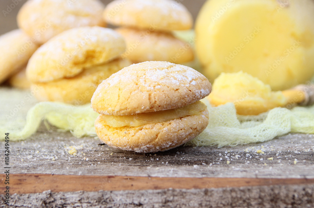 lemon biscuits and lemon cream. sweet pastries. lemon biscuits and lemon cream. sweet pastries.