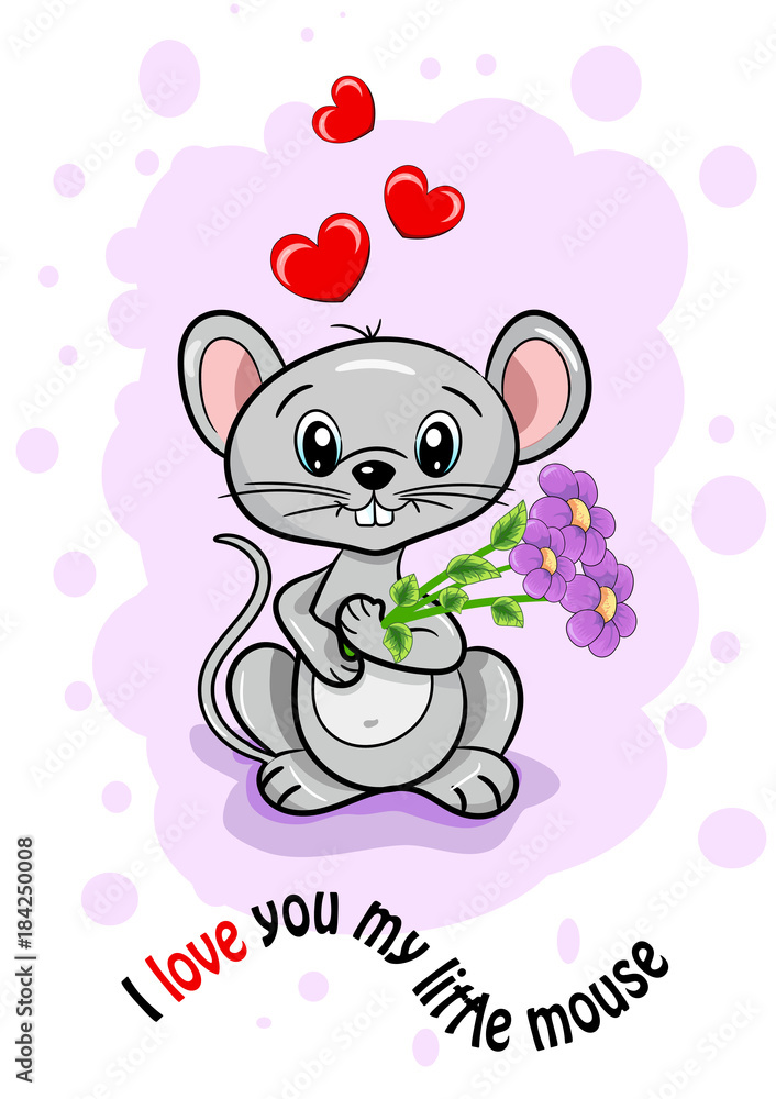birthday card of valentine's day mother of beloved woman girl mouse little cute joy smile flowers pink hearts background birthday card of valentine's day mother of beloved woman girl mouse little cute joy smile flowers pink hearts background