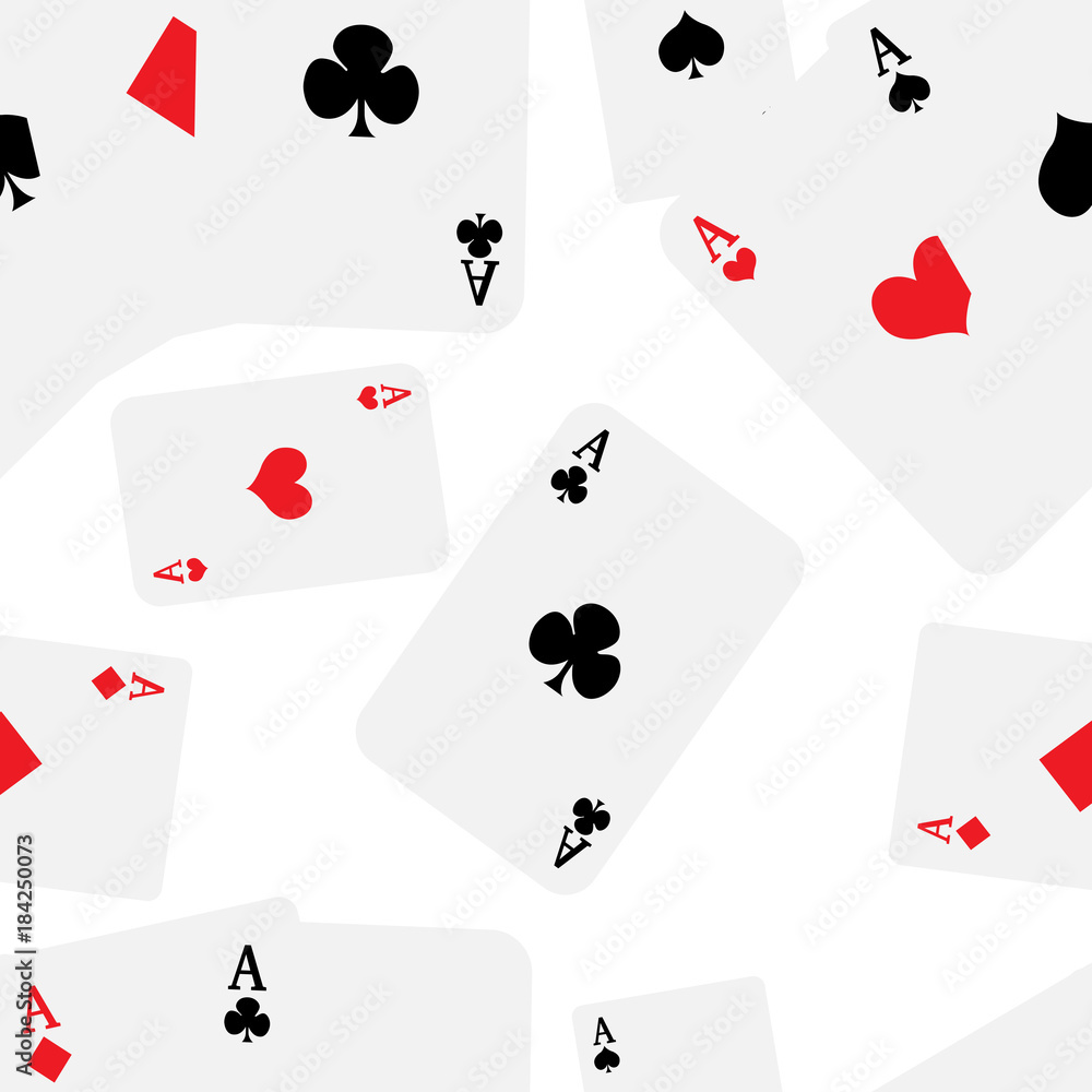 Playing cards with four aces seamless pattern isolated on white background website page and mobile app design Playing cards with four aces seamless pattern isolated on white background website page and mobile app design