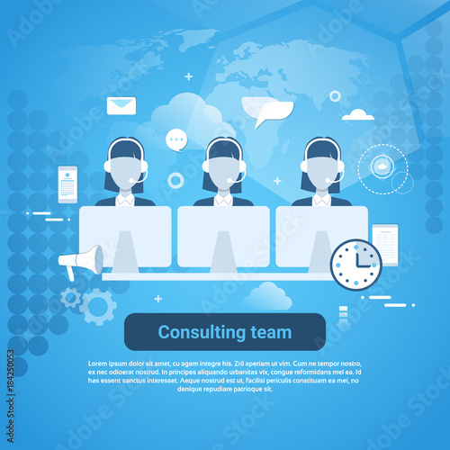 Consulting Team Technical Support Template Web Banner With Copy Space Vector Illustration