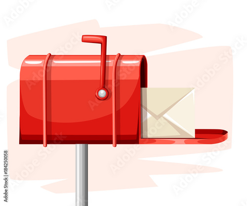 Red open mail box post with mail in the flat style vector illustration isolated on white background website page and mobile app design
