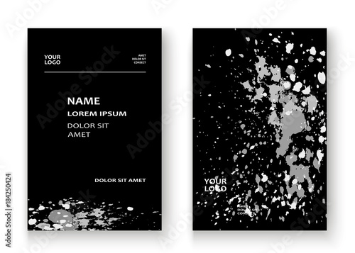 Monochrome explosion paint splatter artistic cover frame design. Black white splash spray texture background. Trendy creative template vector Cover Report Catalog Brochure Flyer Poster Banner