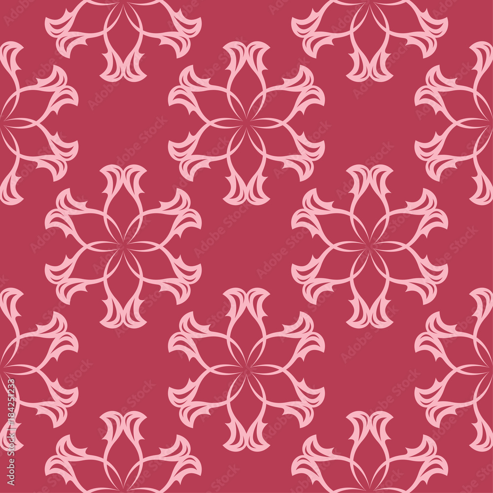 Floral seamless design on red background