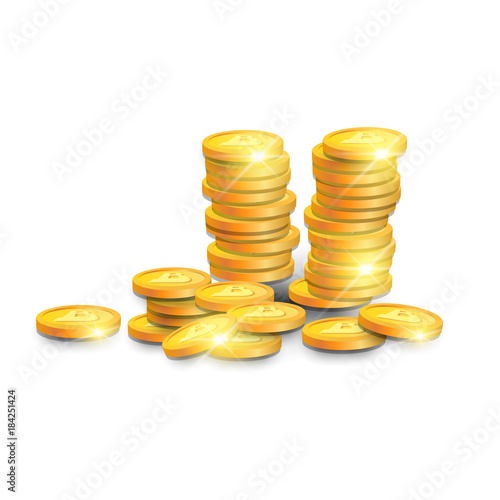 Stack Of Golden Bitcoins Isometric Design Modern Web Money Digital Currency Logo Concept Vector Illustration