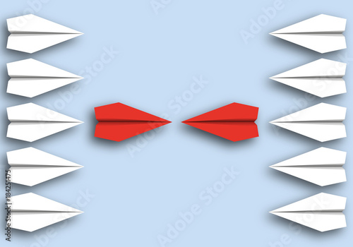 origami - concept - idée - face à face - opposé - symbole - avion de papier - opposition