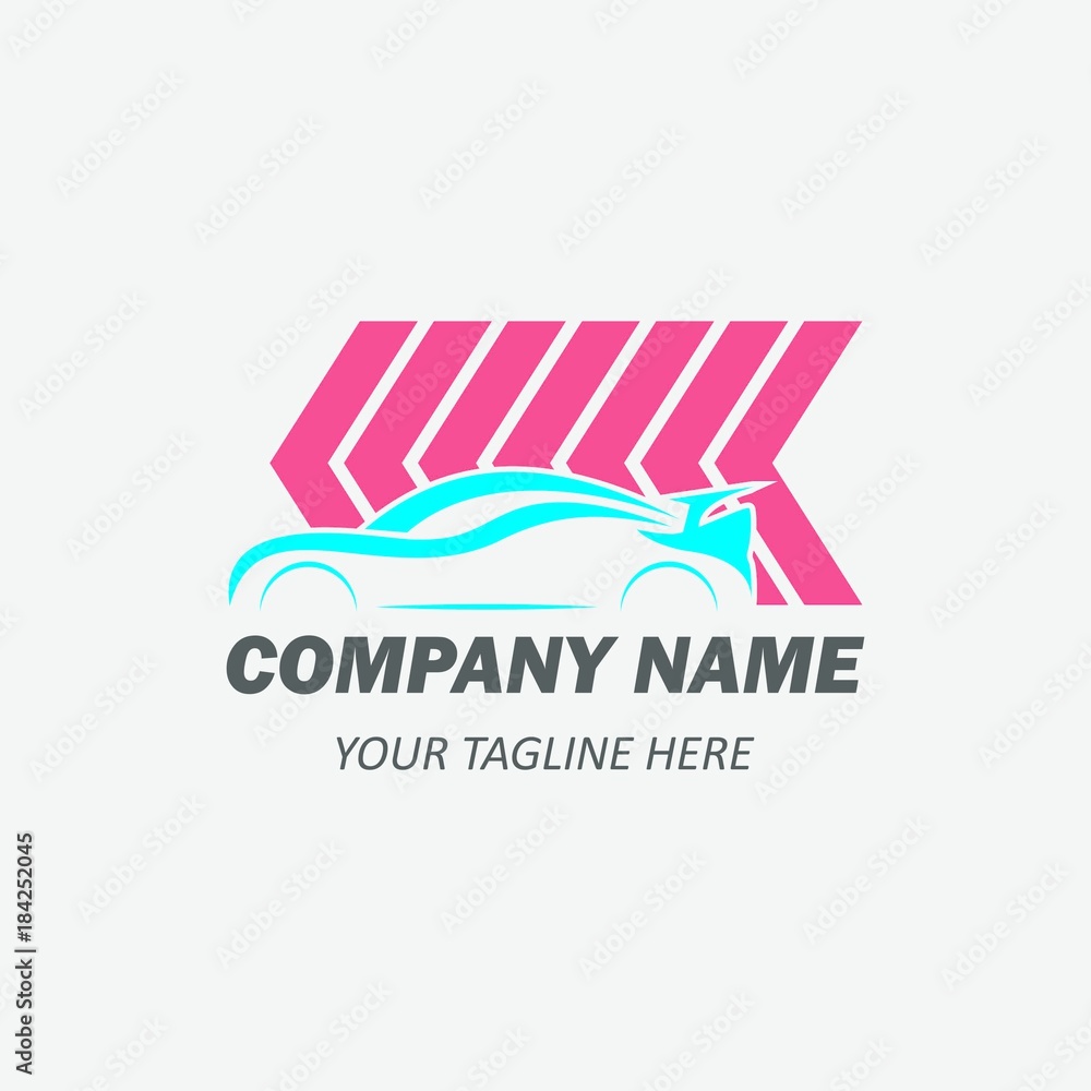 Car dealer logo template emblem with concept sport silhouette background white abstract