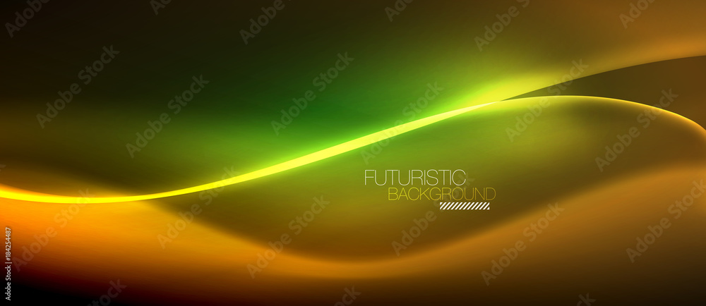 Neon glowing wave, magic energy and light motion background Neon glowing wave, magic energy and light motion background