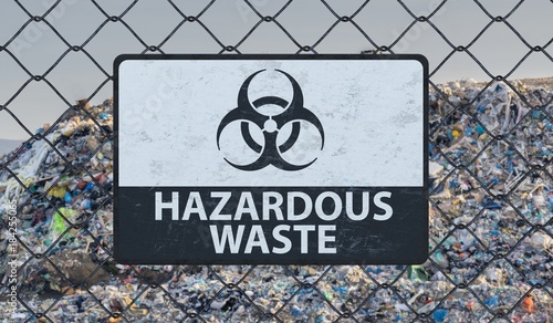 Fotografija 3D rendered illustration of hazardous waste sign on chain link fence