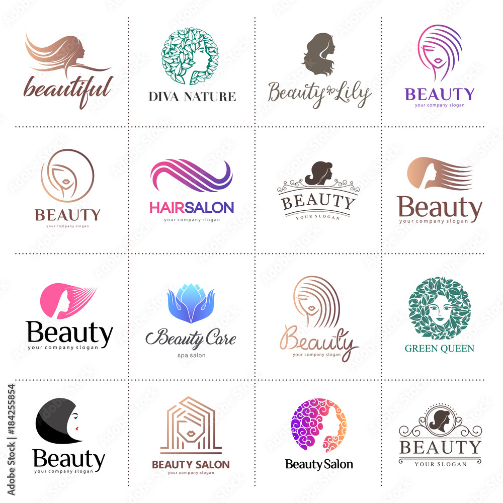 Big vector logo set for beauty salon, hair salon, cosmetic