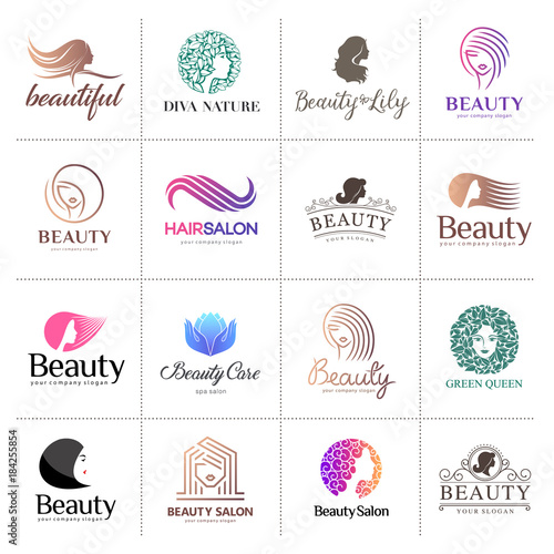 Big vector logo set for beauty salon, hair salon, cosmetic