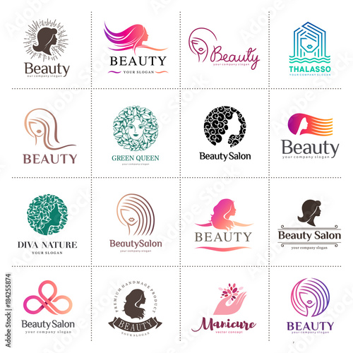 Big vector logo set for beauty salon, hair salon, cosmetic