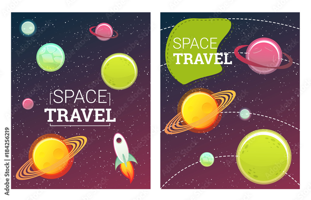 Space banners set with planets, comet, stars. design elements