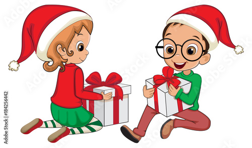 Little kids with Christmas presents
