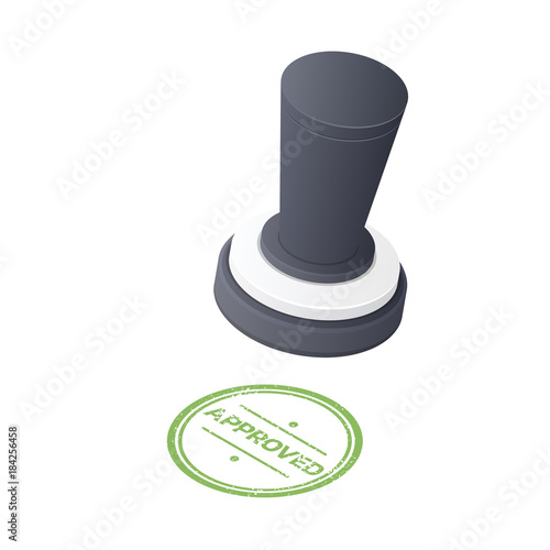 Approved Stamp isolated on white background. Isometric Vector illustration. photo