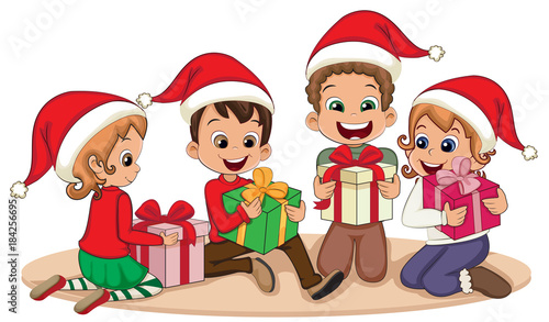 Little kids with Christmas presents
