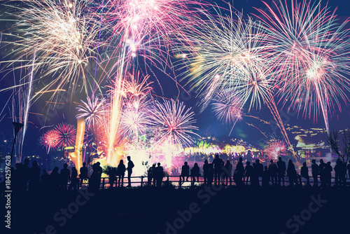 Photography Background festive New Year with fireworks