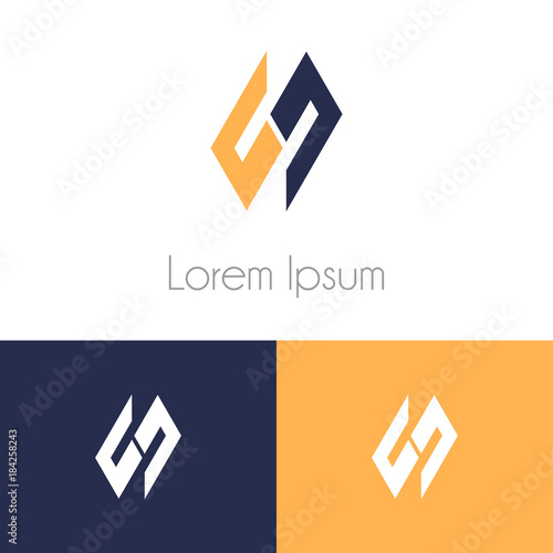 Colorful logo template, geometrical symbol with two preview monochrome for company brand