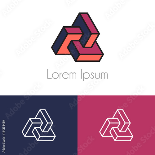 Colorful logo template, geometrical symbol with two preview monochrome for company brand
