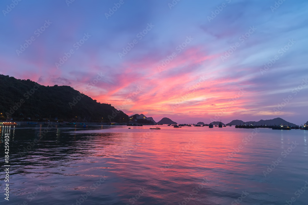 Landscape sea Under Scenic Colorful Sky At Sunset Dawn Sunrise