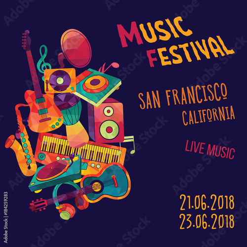Music festival. Colorful music background. Vector illustration