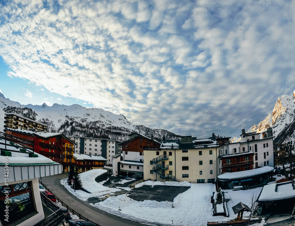 beautiful austrian town in snowy mountains