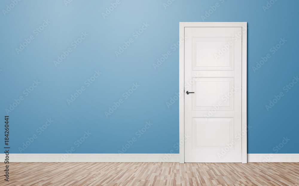 Obraz premium Close up of closed wooden door in the empty room with copy space