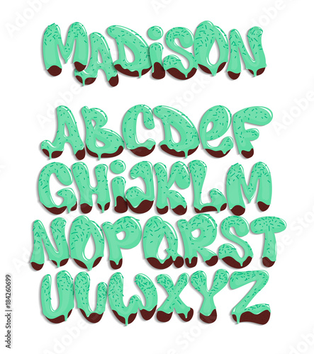 Vector of stylized melted font and alphabet , liquid font style.