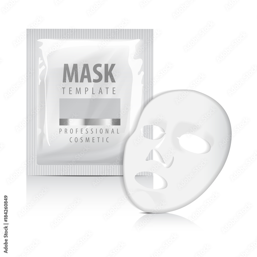 Facial sheet mask with sachet. Blank vector mock up template. Beauty ...