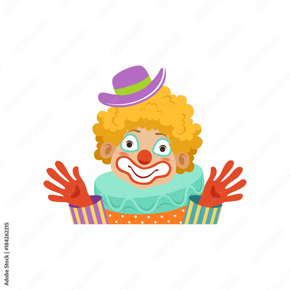 Funny circus clown showing his hands, avatar of cartoon friendly clown ...