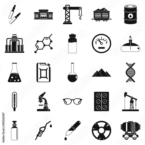 Processing factory icons set, simple style