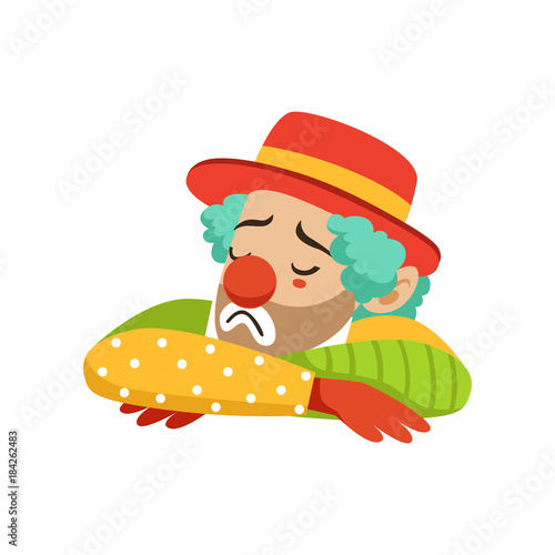 Sad circus clown in traditional make up, cartoon friendly clown in classic outfit vector Illustration