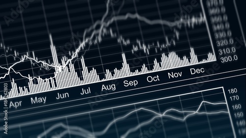 Growth and decline curves on chart, presentation of annual financial statement photo